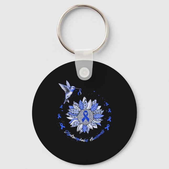 Awareness Sunflower Hummingbird Ribbon  Key Ring (Front)