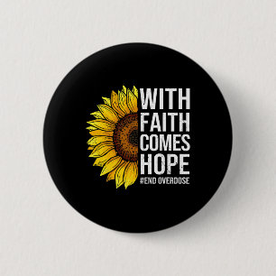 Awareness Sunflower With Faith Comes Hope  6 Cm Round Badge