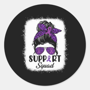 Awareness Support Squad Messy Bun Hair Women Girl Classic Round Sticker