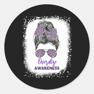 Awareness Warrior Messy Hair Bun Purple Ribbon 1 Classic Round Sticker