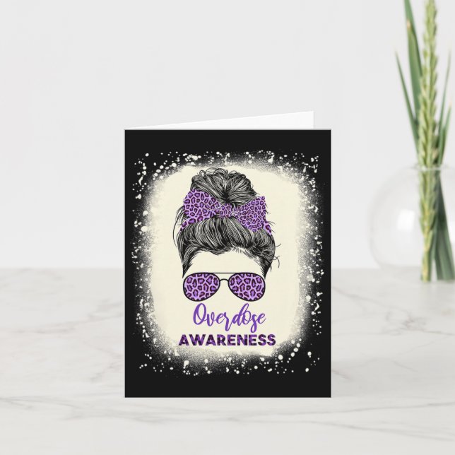 Awareness Warrior Messy Hair Bun Purple Ribbon  Card (Front)