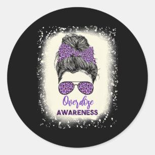 Awareness Warrior Messy Hair Bun Purple Ribbon Classic Round Sticker