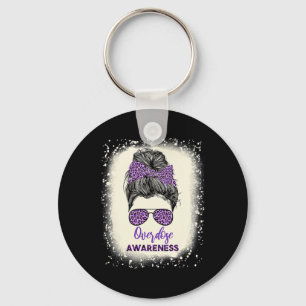 Awareness Warrior Messy Hair Bun Purple Ribbon Key Ring