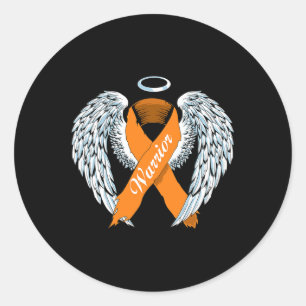Awareness Warrior Orange Ribbon And Angel Wings Classic Round Sticker