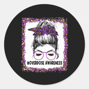 Awareness Wear Purple Leopard Messy Bun Women Classic Round Sticker