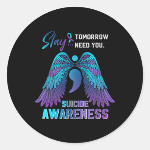 Awareness Wings And Ribbon Suicide Prevention Day Classic Round Sticker