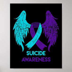 Awareness Wings And Ribbon Teal And Purple Poster