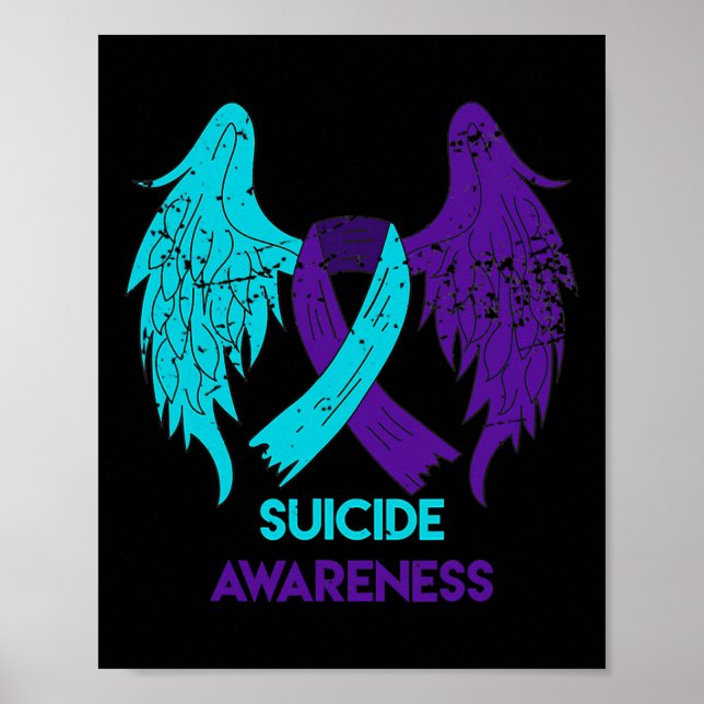Awareness Wings And Ribbon Teal And Purple  Poster (Front)