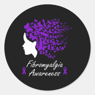 Awareness - Women Butterflies Hair Ribbon  Classic Round Sticker