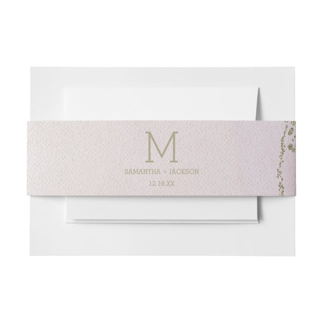 Awash Elegant Watercolor Blush Wedding Monogram Invitation Belly Band (Front Example)