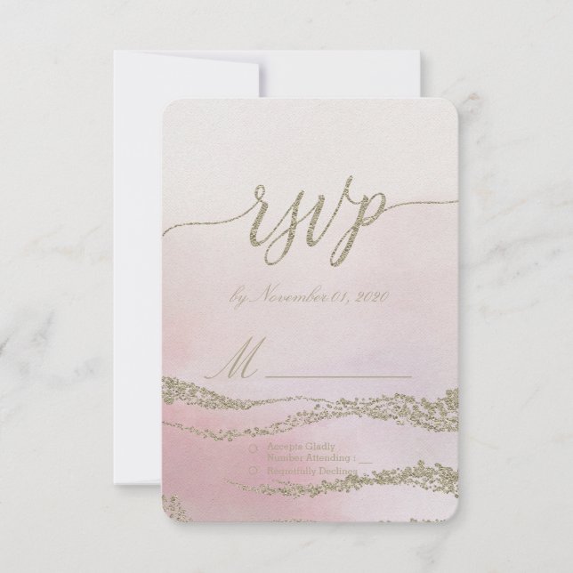 Awash Elegant Watercolor in Blush Wedding RSVP Card (Front)