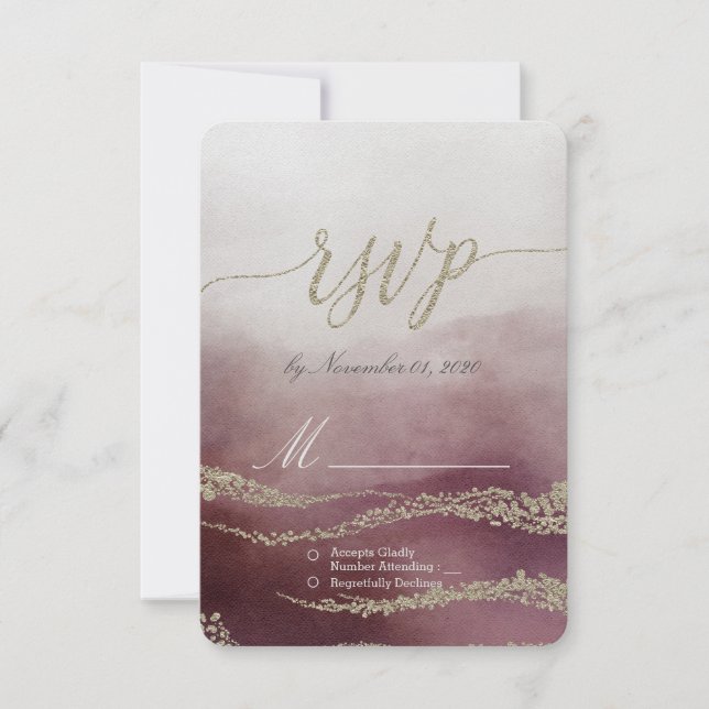 Awash Elegant Watercolor in Cranberry Wedding RSVP (Front)