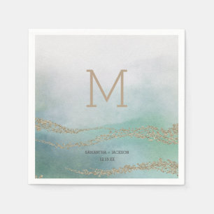 Awash Elegant Watercolor in Ocean Wedding Monogram Napkin