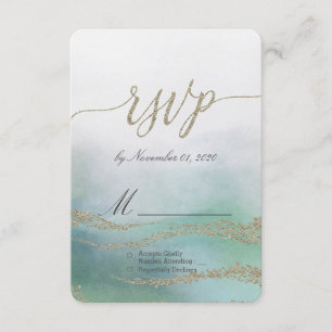 Awash Elegant Watercolor in Ocean Wedding RSVP Card