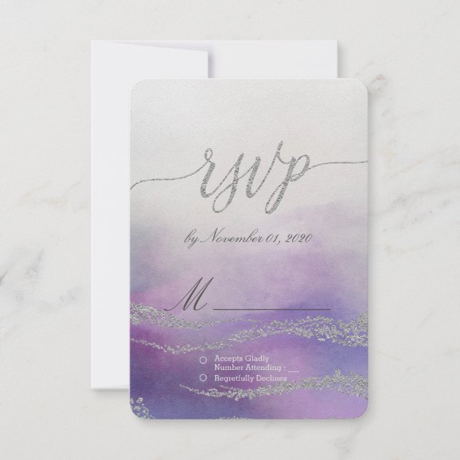 Awash Elegant Watercolor in Orchid Wedding RSVP Card (Front)