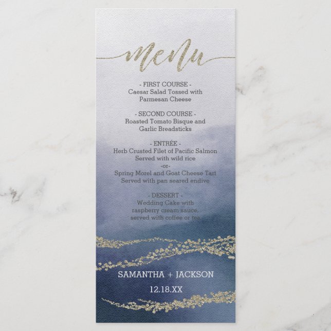 Awash Elegant Watercolor in Surf Wedding Menu (Front)