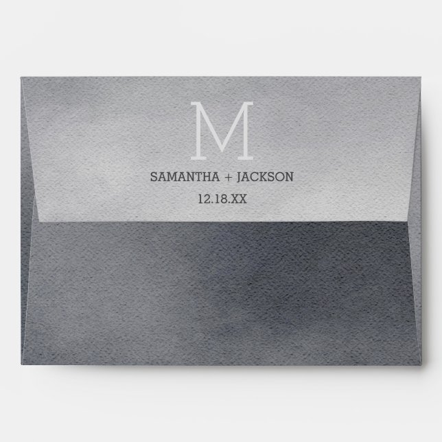 Awash Elegant Watercolor Smoke Wedding Monogram Envelopes (Back (Top Flap))