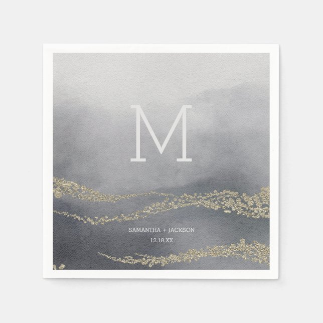 Awash Elegant Watercolor Smoke Wedding Monogram Napkin (Front)