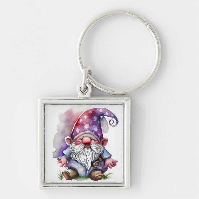AWatercolor Gnome in Purple Tones  Key Ring (Front)