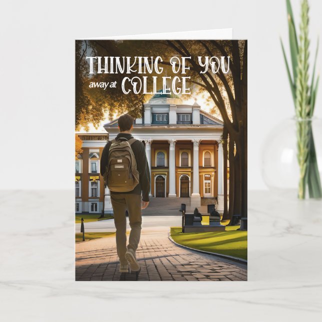 Away at College Thinking of You Male Student Card (Front)