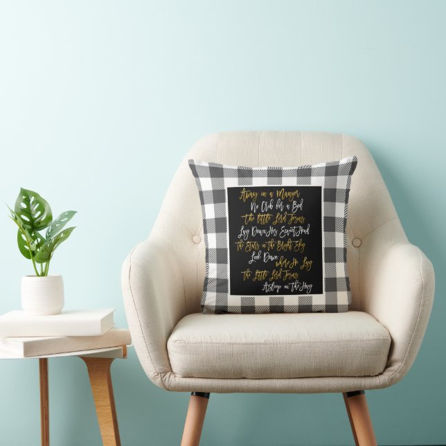 Away In A Manger Lyric Black White Plaid Christmas Cushion (Chair)