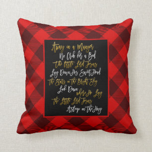 Away In A Manger Lyrics Red Brown Plaid Christmas Cushion
