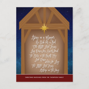Away In A Manger Verse Script Typography Stable Holiday Postcard