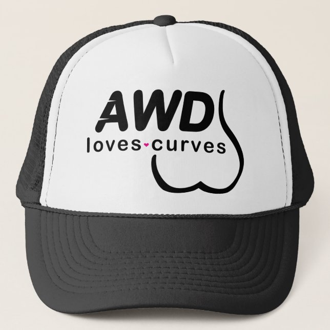 AWD Loves Curves Black Trucker Hat (Front)