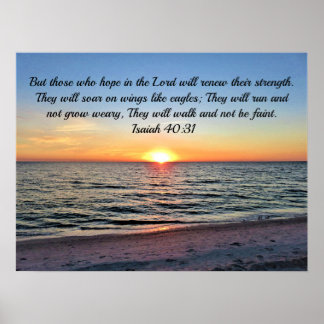 Awe-Inspiring Isaiah 40:31 Sunrise Over the Ocean Poster