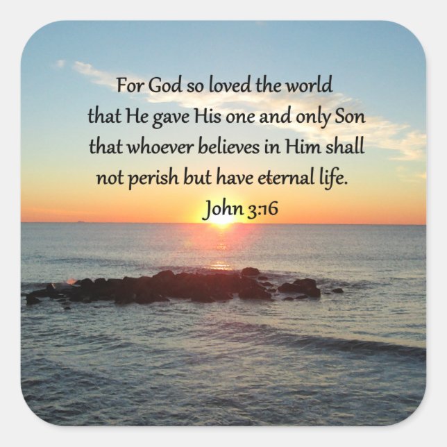 AWE-INSPIRING JOHN 3:16 SUNRISE SQUARE STICKER (Front)