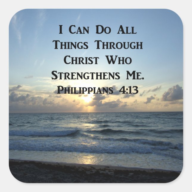 AWE-INSPIRING PHILIPPIANS 4:13 SCRIPTURE VERSE SQUARE STICKER (Front)