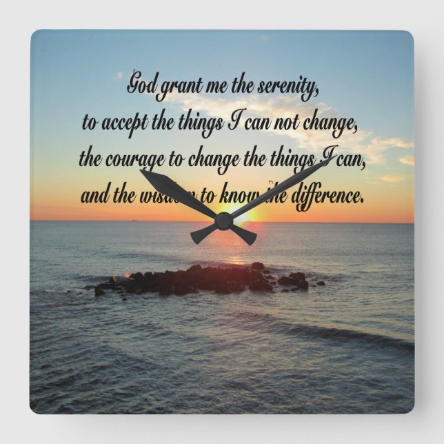 AWE INSPIRING SERENITY PRAYER DESIGN SQUARE WALL CLOCK (Front)