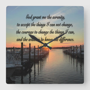 AWE-INSPIRING SERENITY PRAYER SUNSET PHOTO DESIGN SQUARE WALL CLOCK