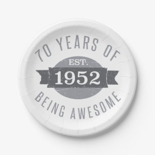 Awesome 1952 70th Birthday Paper Plate
