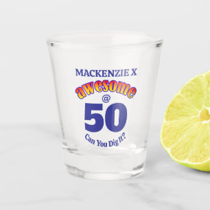 AWESOME 50 Birthday BLUE Text Shot Glass