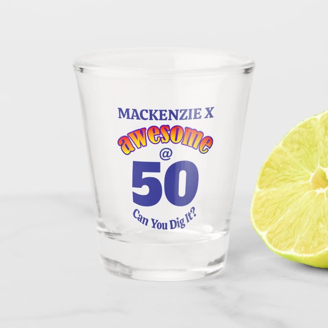AWESOME 50 Birthday BLUE Text Shot Glass (Front)
