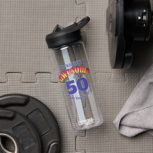 AWESOME 50 Birthday BLUE Text Water Bottle