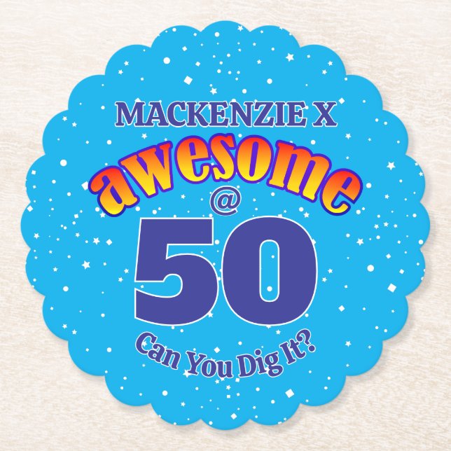 AWESOME 50 Birthday LIGHT BLUE Paper Coaster (Front)