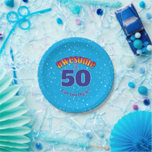 AWESOME 50 Birthday on LIGHT BLUE Paper Plate