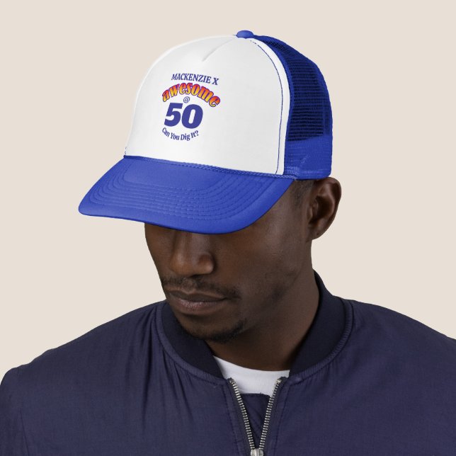 AWESOME 50 BLUE Birthday Trucker Hat (In Situ)
