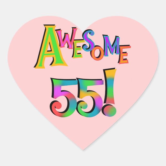 Awesome 55 Birthday T-shirts and Gifts Heart Sticker (Front)