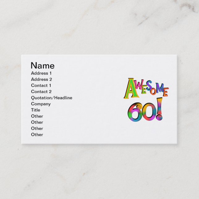 Awesome 60 Birthday T-shirts and Gifts Business Card (Front)
