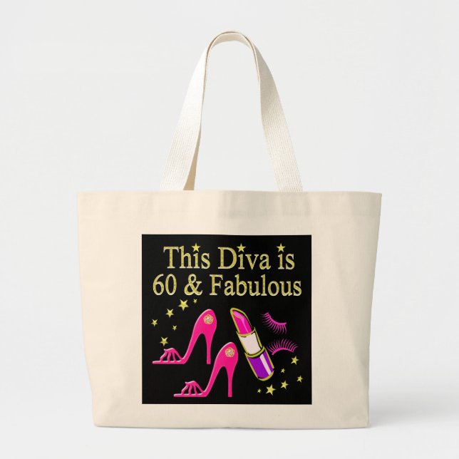 AWESOME 60TH BIRTHDAY DIVA DESIGN LARGE TOTE BAG (Front)