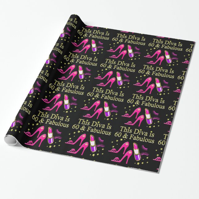 AWESOME 60TH BIRTHDAY DIVA DESIGN WRAPPING PAPER (Unrolled)