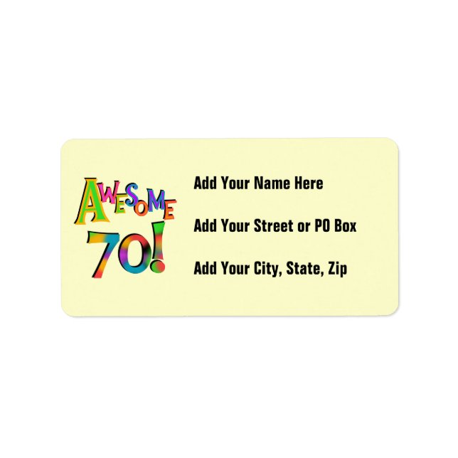 Awesome 70 Birthday T-shirts and Gifts Label (Front)