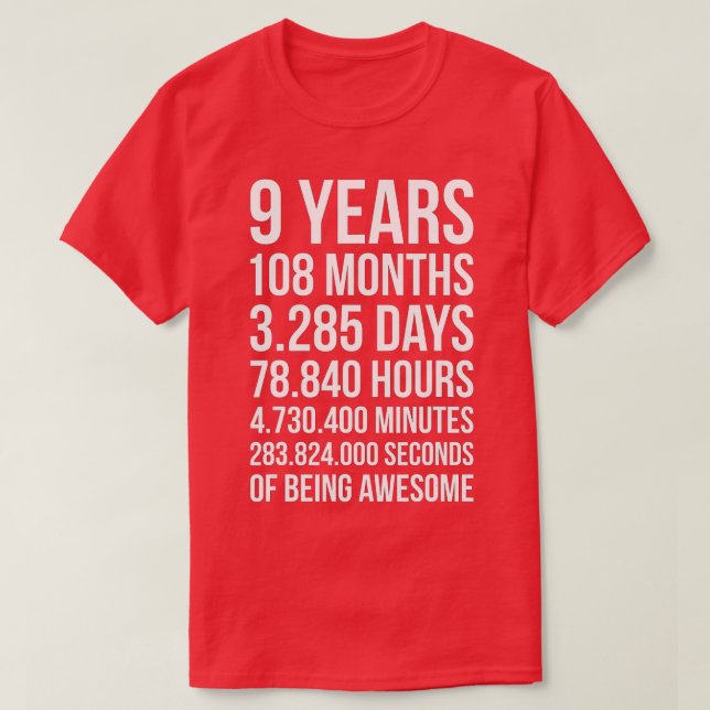 Awesome 9th Birthday Gift for 9 Years Old  T-Shirt (Design Front)