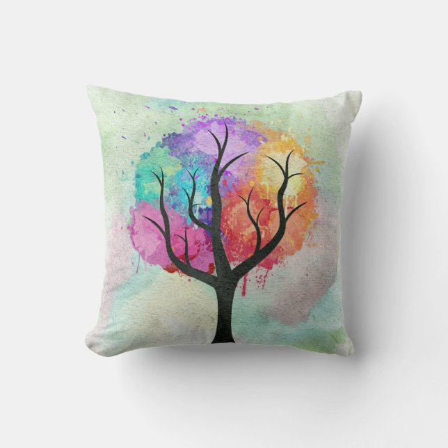 Awesome abstract pastel colours oil paint tree cushion (Front)