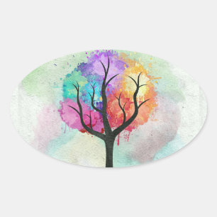 Awesome abstract pastel colours oil paint tree oval sticker