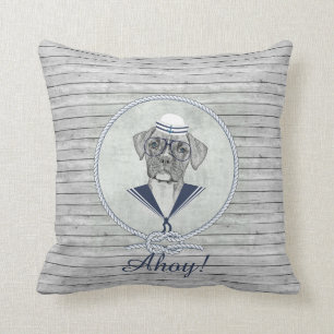 Awesome adorable funny sailor ahoy boxer dog cushion