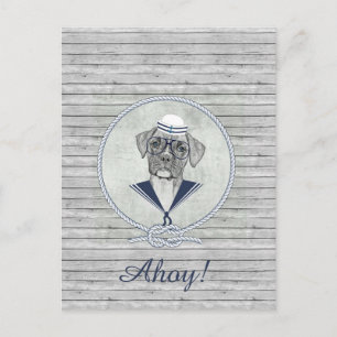 Awesome  adorable funny sailor ahoy boxer dog postcard